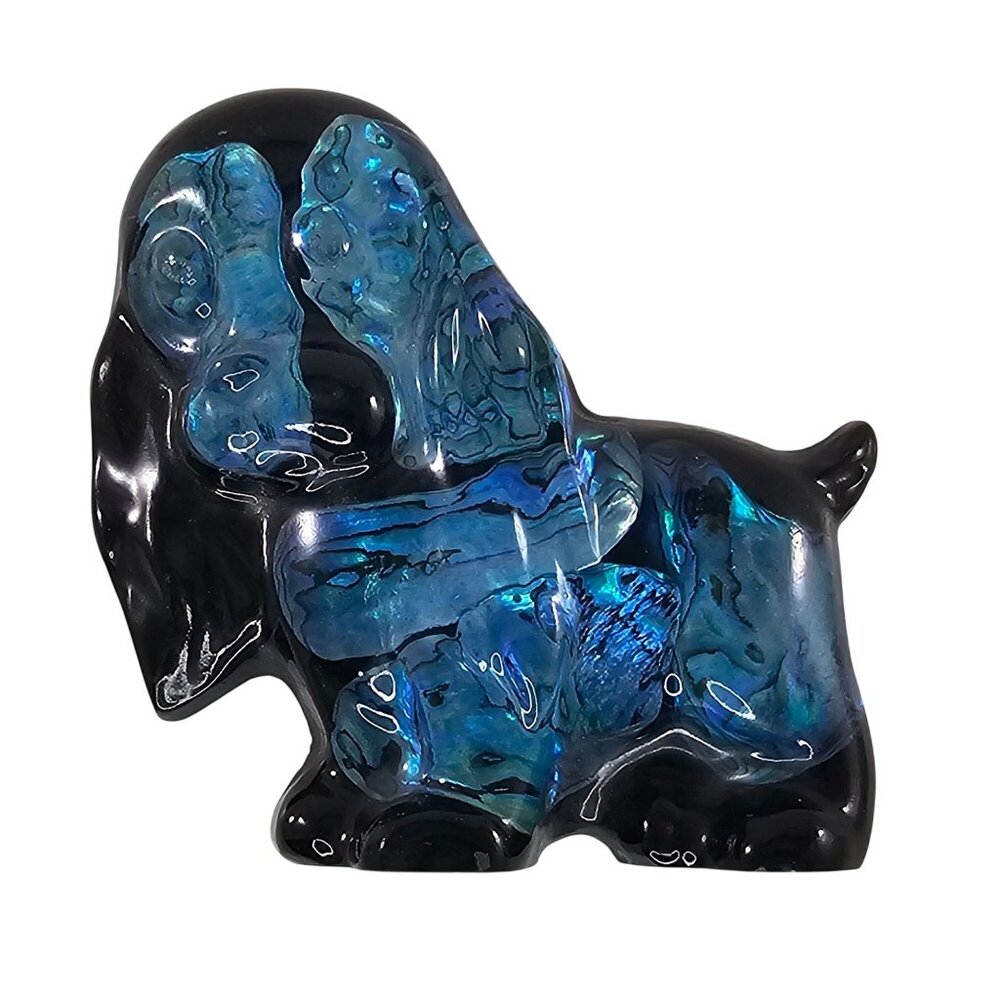 Resin Abalone Dog Figurine Black Blue Decorative Art Sculpture Paperweight